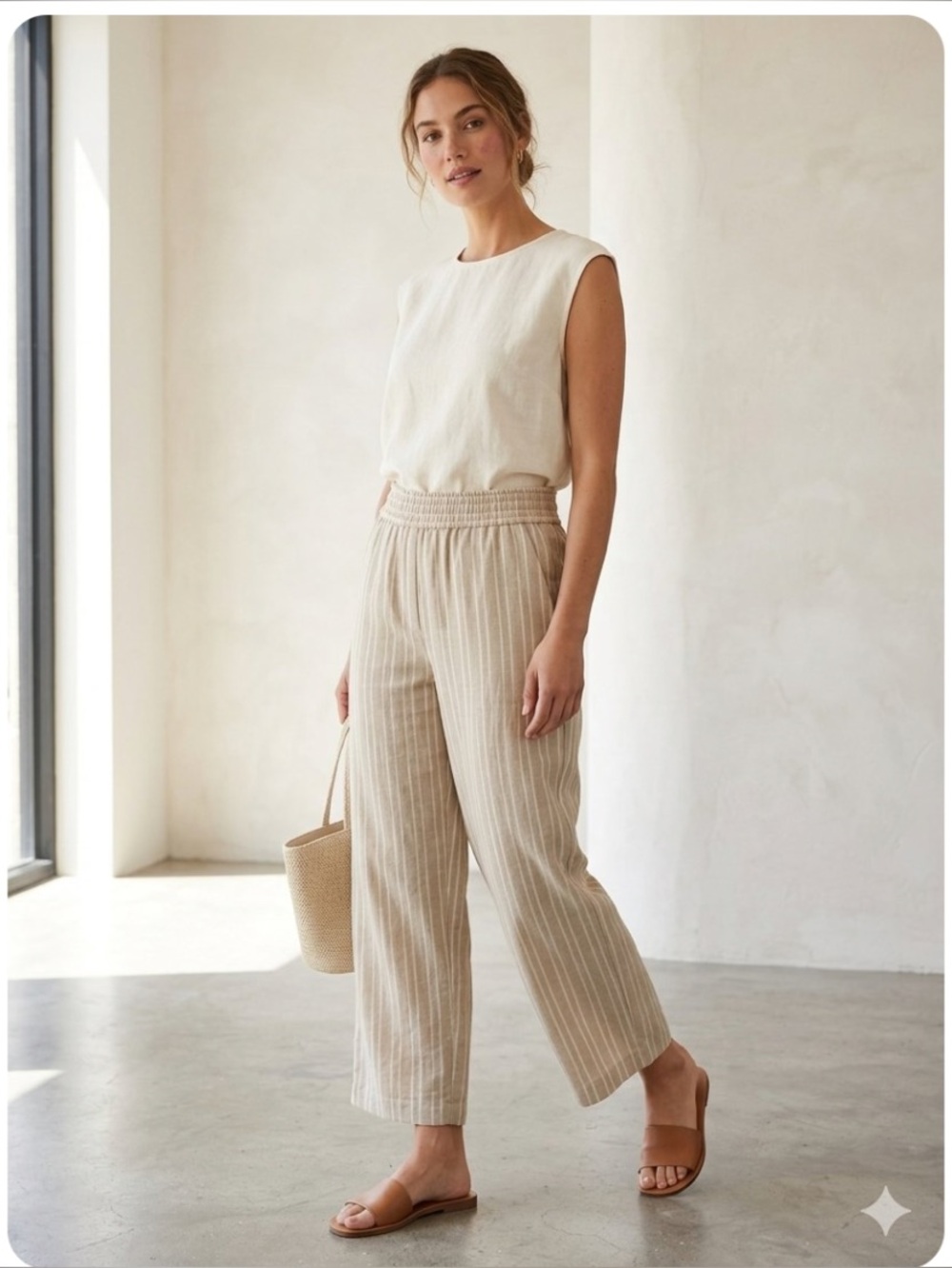 Ann Taylor Factory Beige Striped Cropped Pants